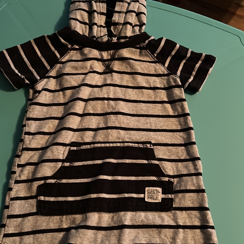 Striped Hooded Short Onesie with Pocket